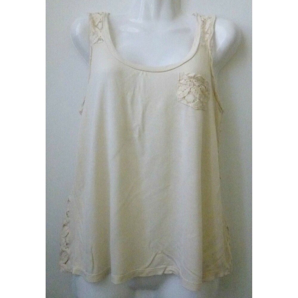 Sound & Matter Women Top Sz M Sleeveless Floral Tank Scoop Neck Beige  Cotton